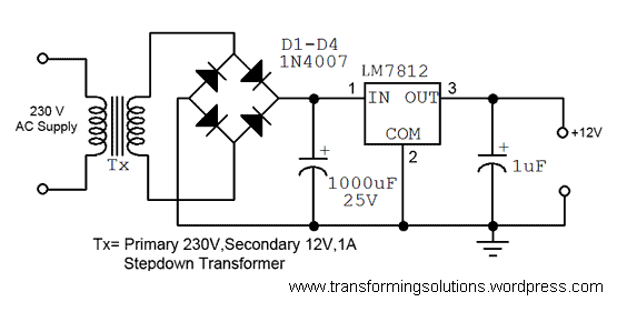 A Simple 12 Volt Dc Power Supply Circuit Diagram